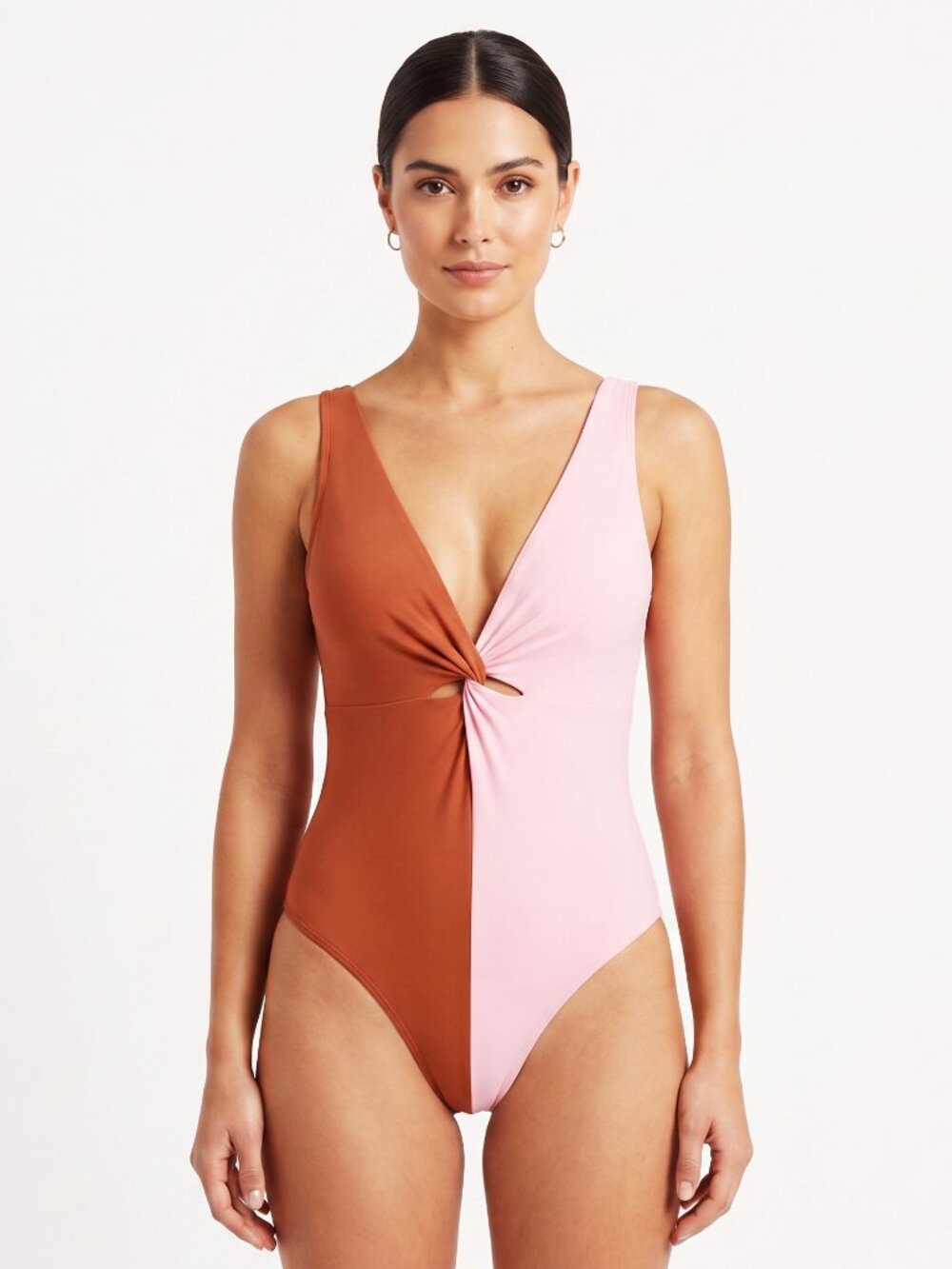 Pink / Rust Color -Block One Piece Swimsuit